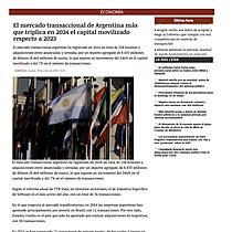 El mercado transaccional de Argentina ms que triplica en 2024 el capital movilizado respecto a 2023